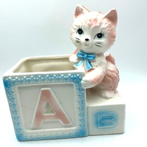 Relpo Japan 5305 Kitten Vintage‎ Retro ceramic Planter Baby Nursery Kitsch - Picture 1 of 7